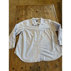 Talbots Blouse Women Sz 2X Blue Polka Dot Striped Casual Button 100% Cotton EUC